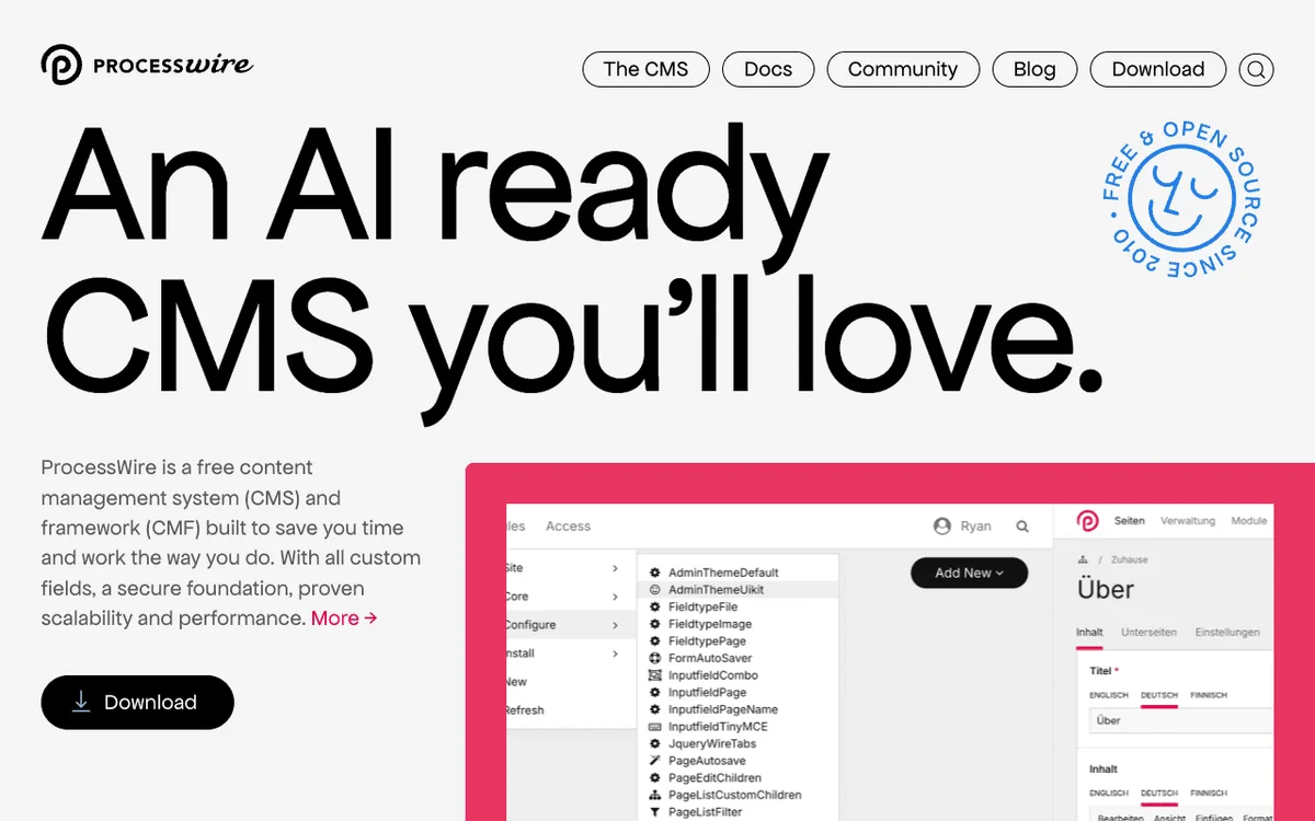 ProcessWire homepage