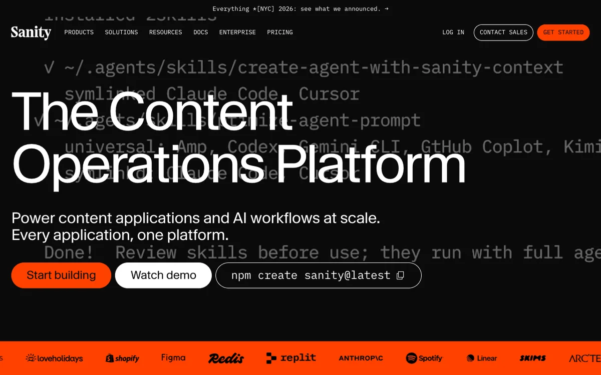 Sanity homepage at https://www.sanity.io/, captured September 2026