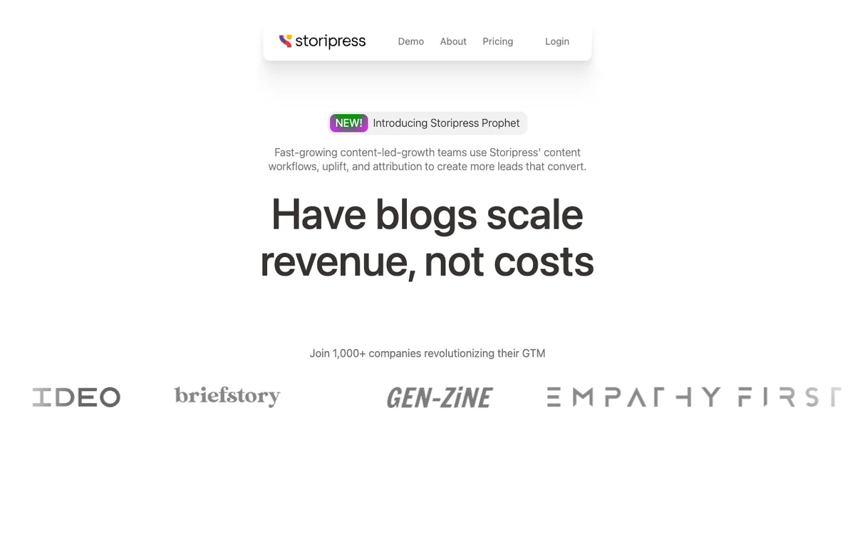 Storipress homepage as archived in December 2024