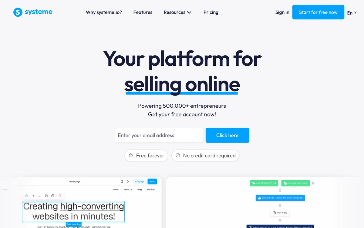 Systeme.io homepage