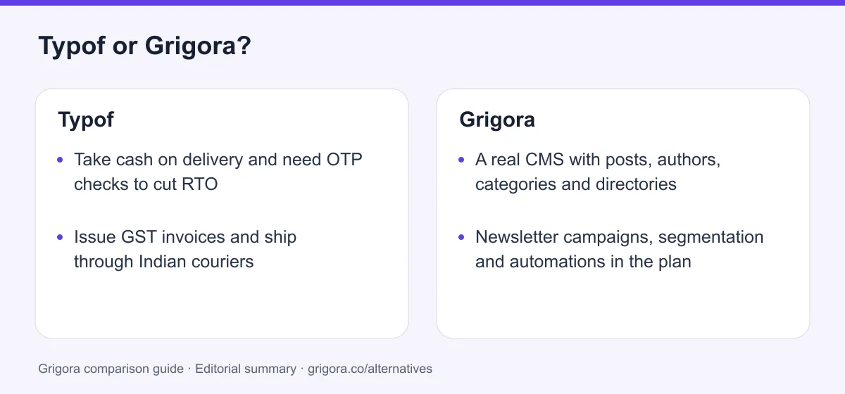 Typof and Grigora: two reasons to choose each platform, from the verdict above