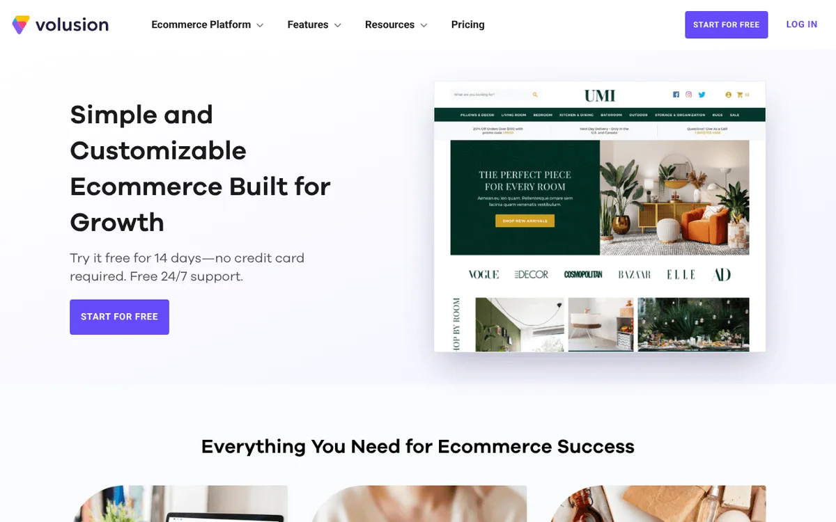 Volusion homepage