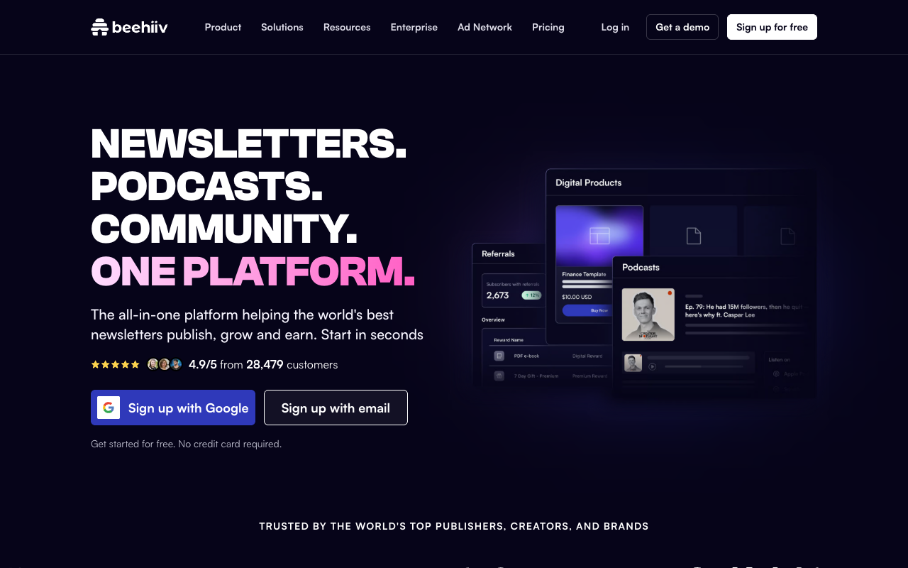 beehiiv homepage