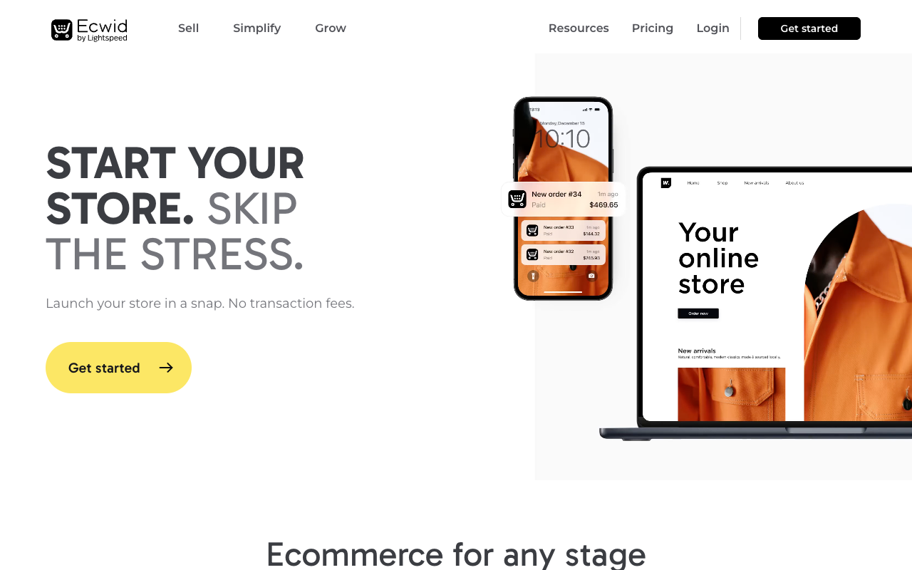 Ecwid homepage