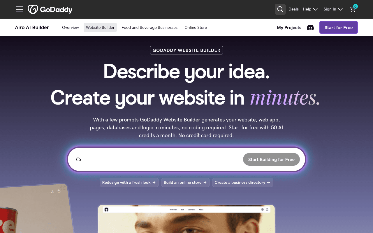 GoDaddy homepage
