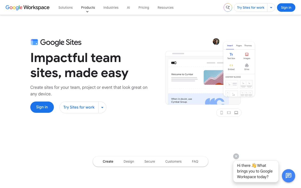Google Sites product page