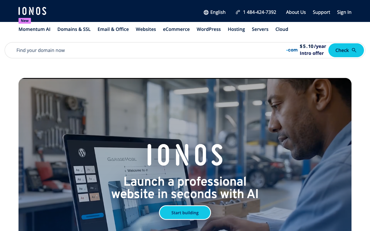 IONOS website builder page