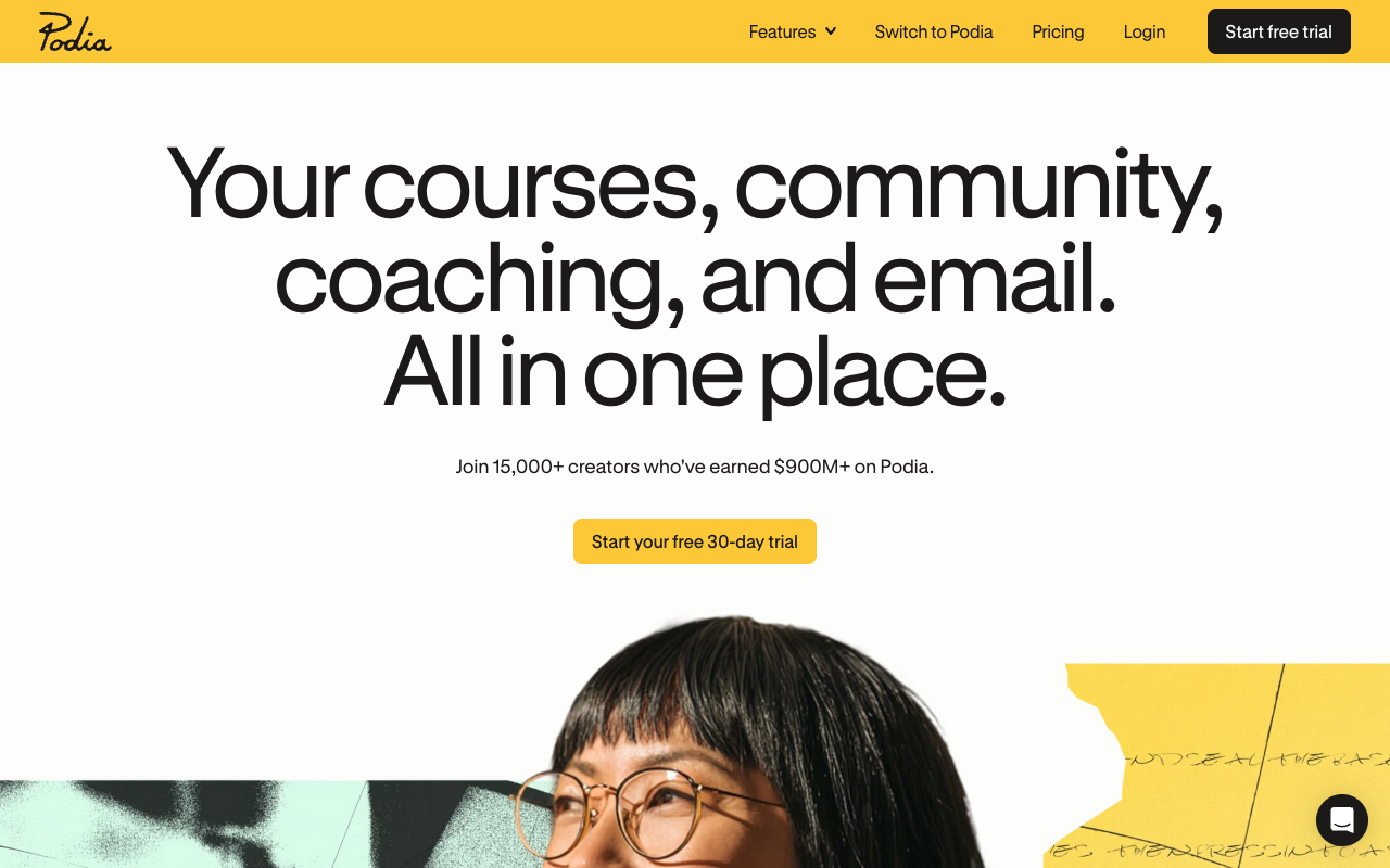 Podia homepage