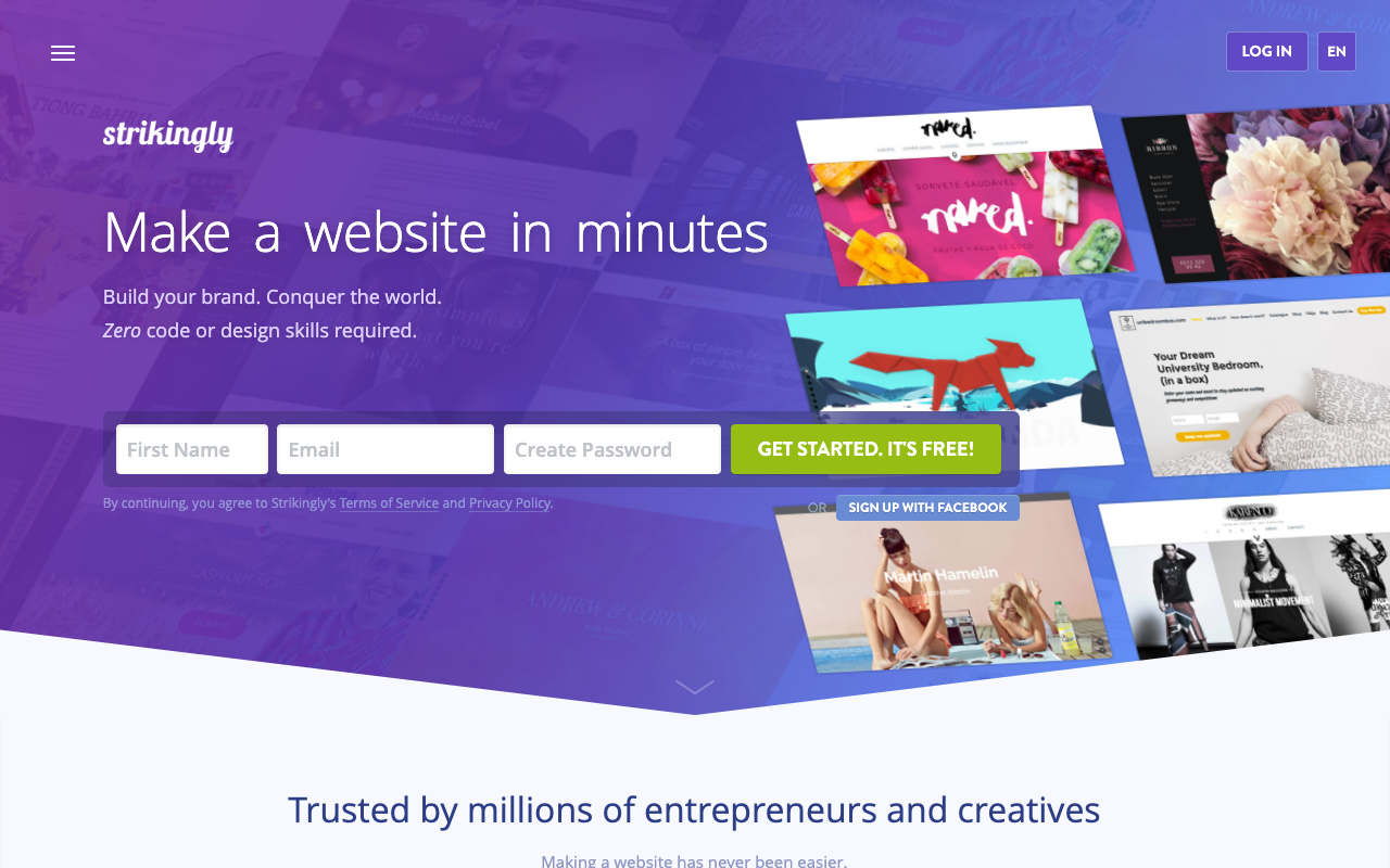 Strikingly homepage