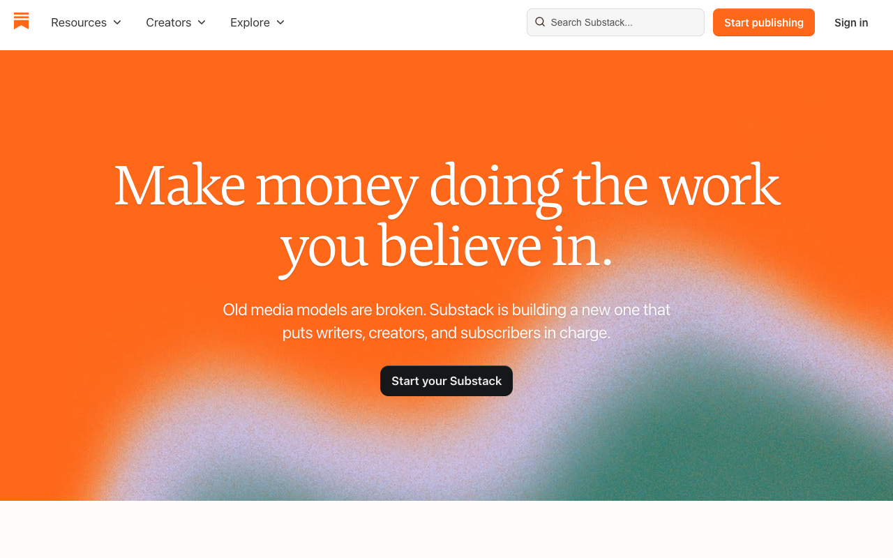 Substack homepage