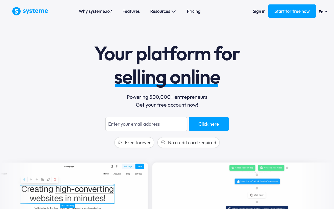 Systeme.io homepage