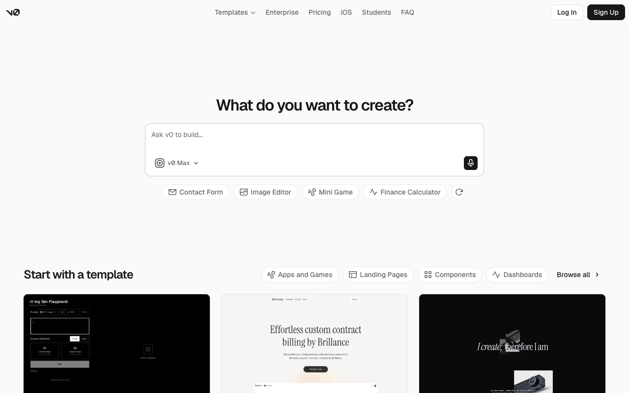 v0 homepage