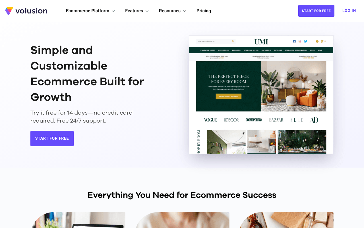 Volusion homepage