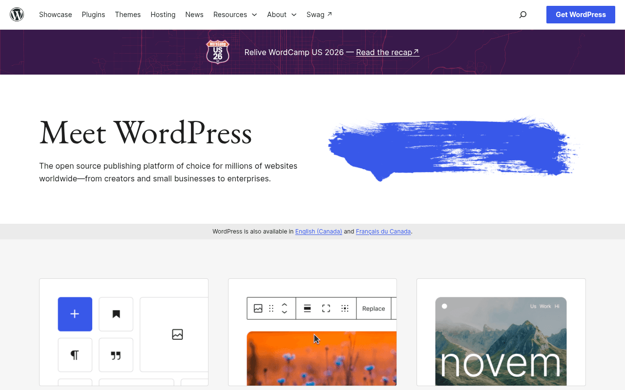 WordPress homepage