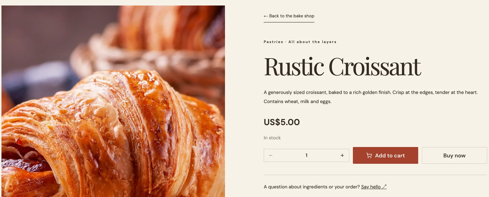 Rustic Croissant product photo on the Sweet & Savory example storefront